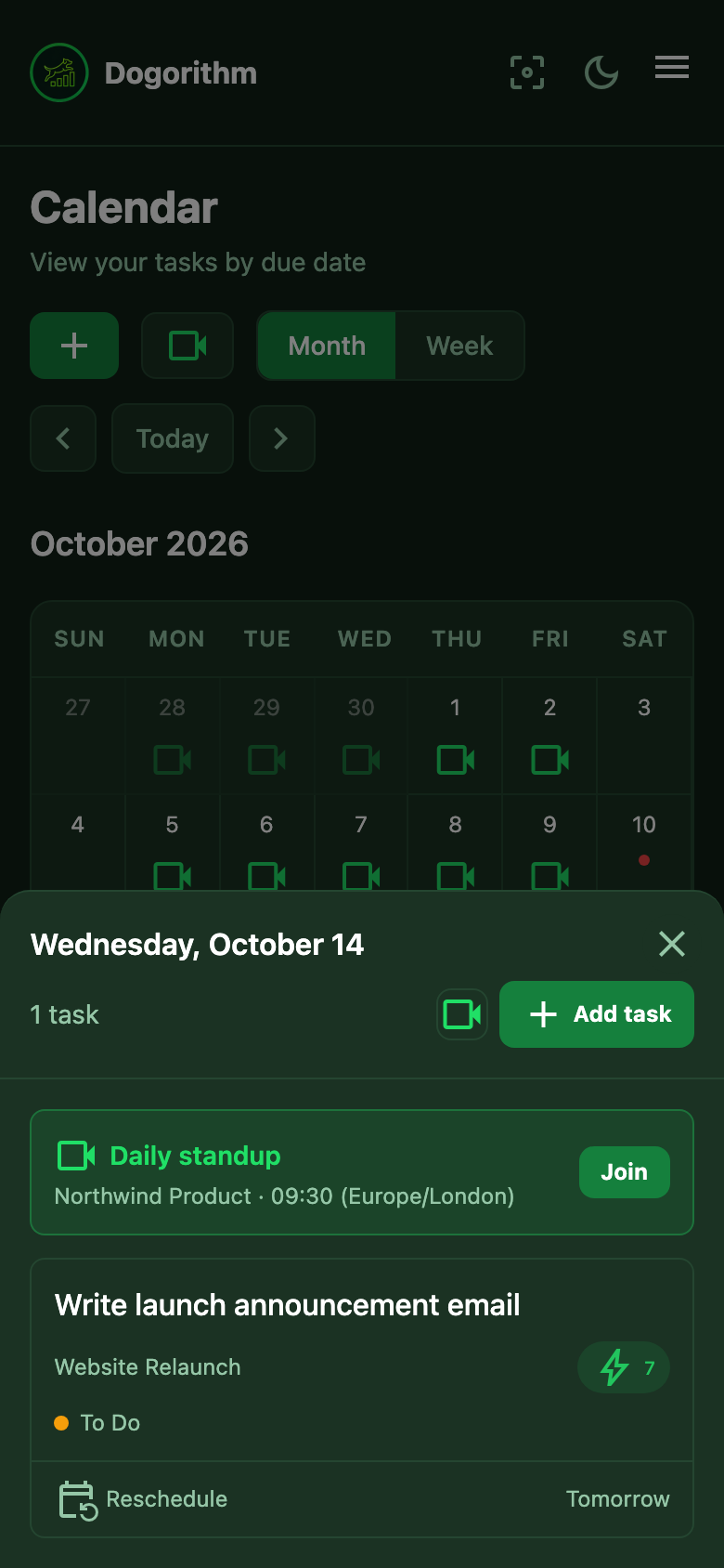 The calendar on a phone with the day sheet open