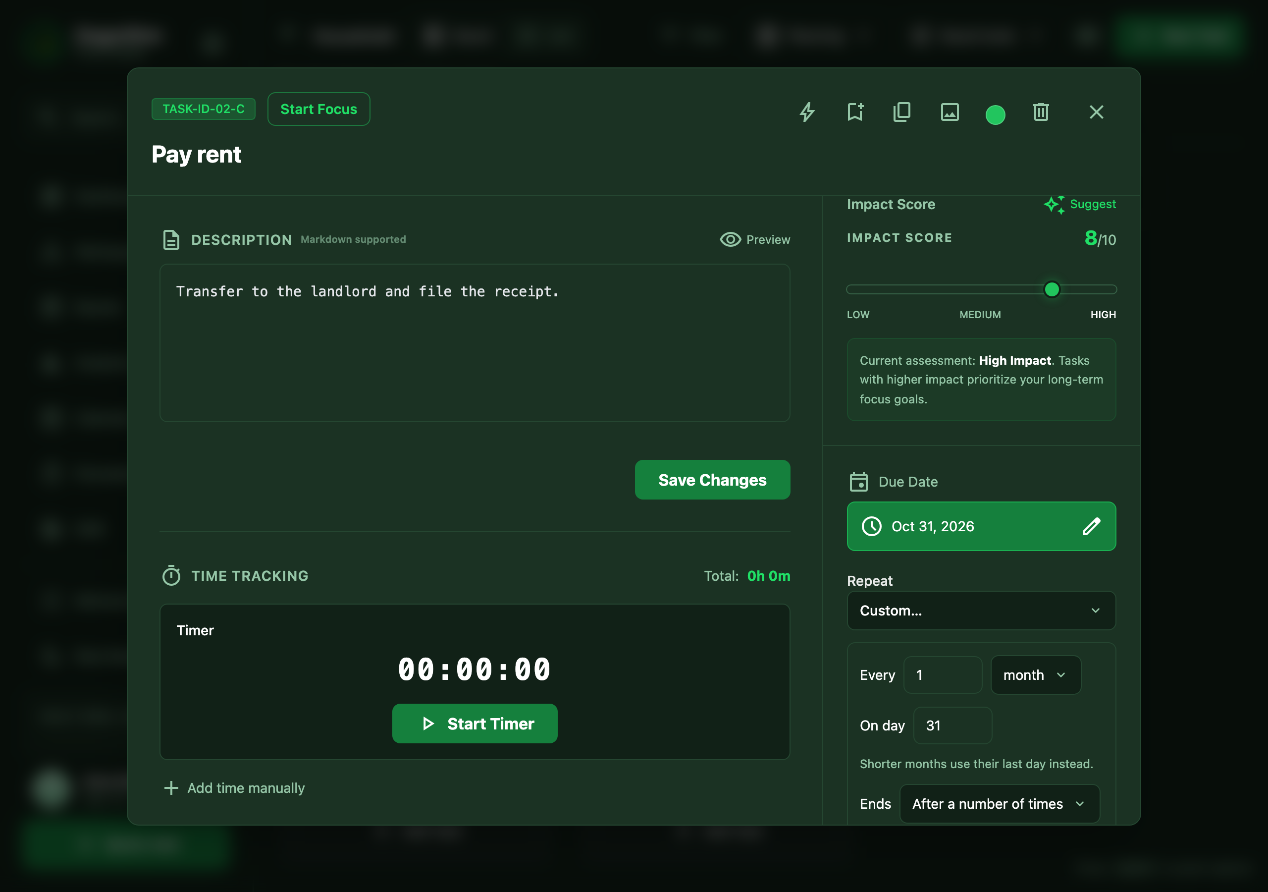 Repeat editor: monthly on the 31st, twelve times