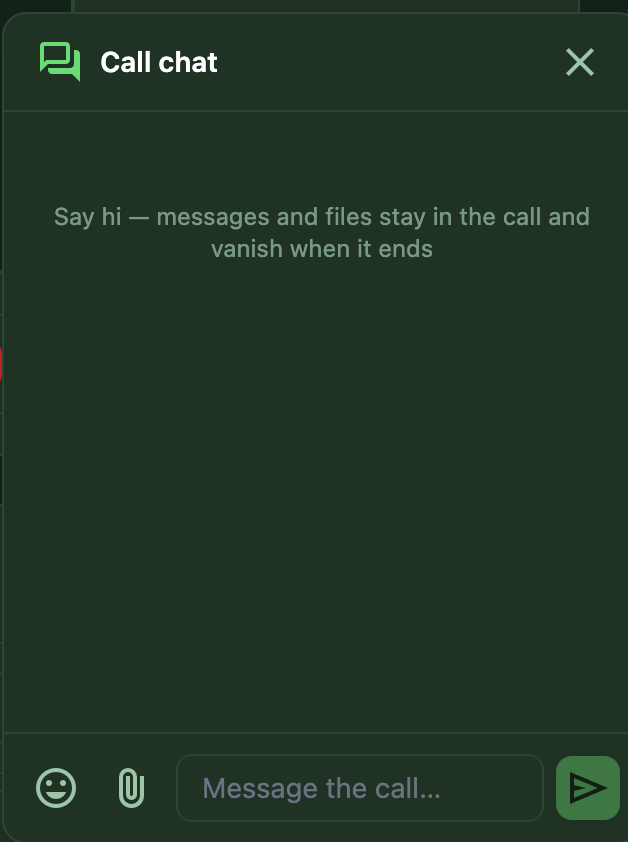 The call chat panel with its emoji and file buttons