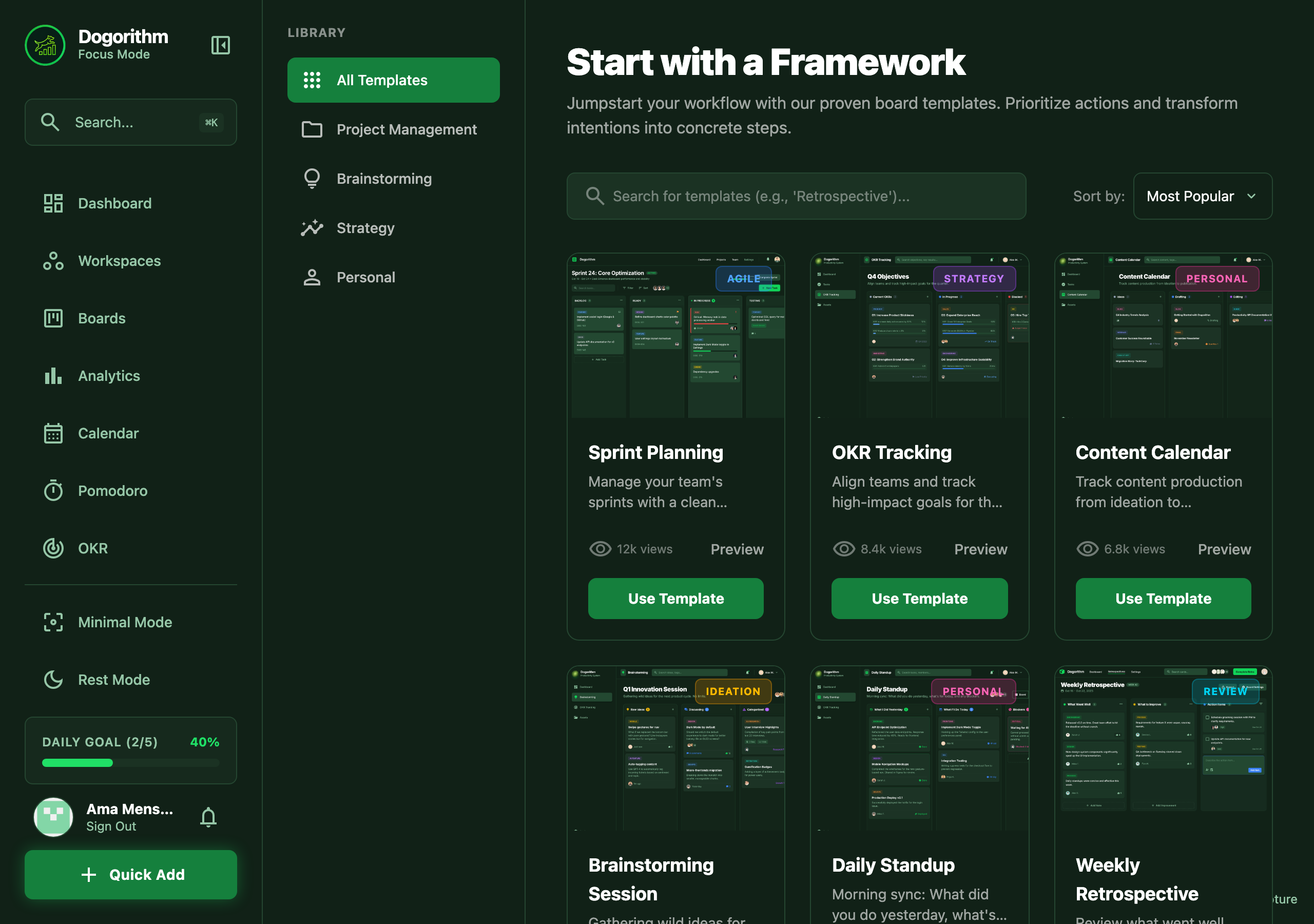 The template library grid